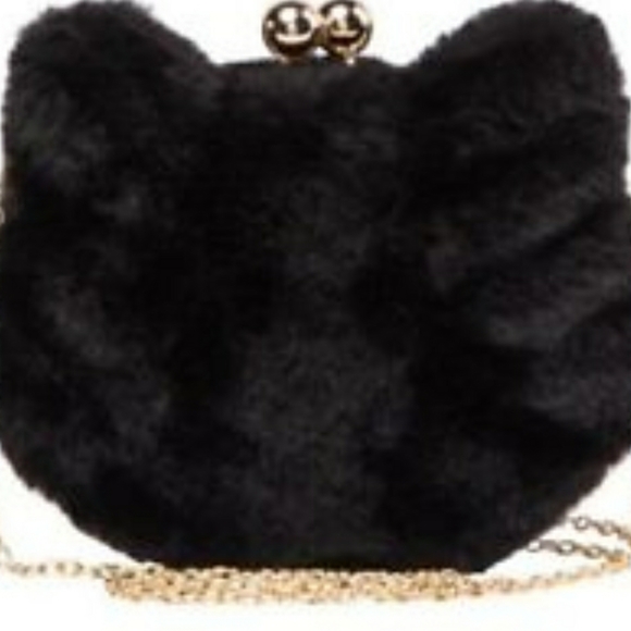 Black Faux Fur Kitty Kat clutch/Crossbody bag🐈 - Picture 4 of 8